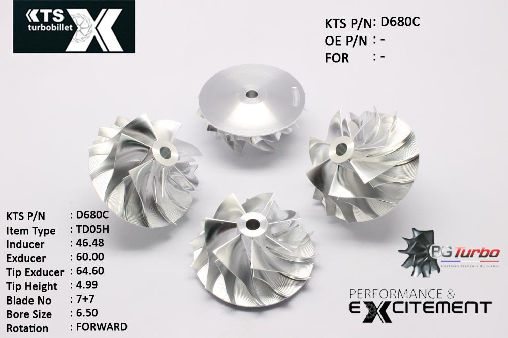 Turbo ROUE FORGÉE MFS PERFORMANCE - 7+7 PALES - INDUCER : 46,48 - EXDUCER : 60 - TYPE : TD05HANGLE : 60° - ROTATION : Forward - SUPER BACK : 2,8 - BORE SIZE : 6,5
